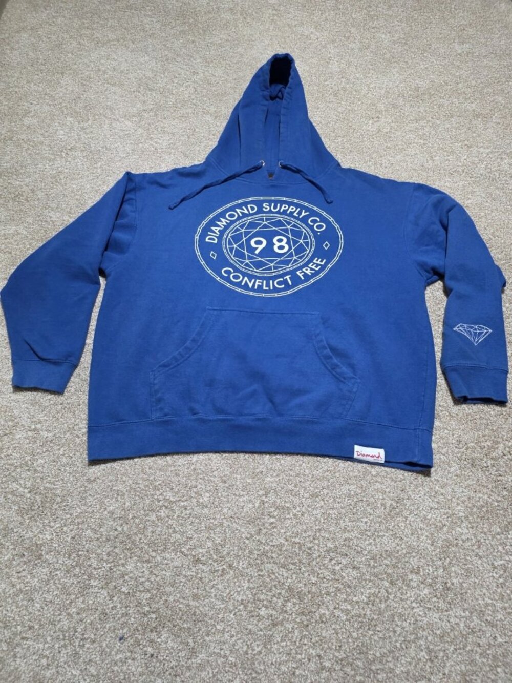 Diamond Supply Company Men’s Blue Sweater White Logo Hoodie Size XL